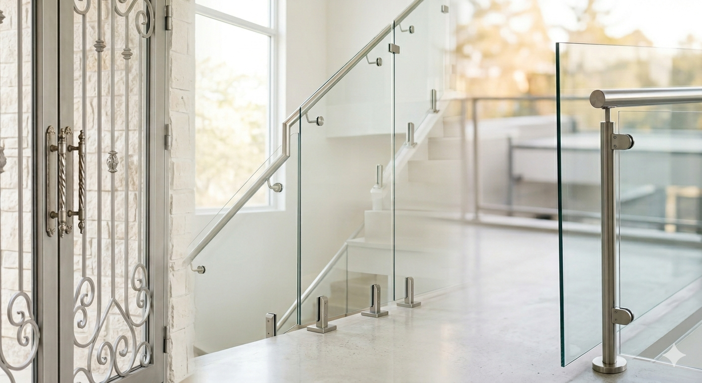 glass-mounted handrail support or balustrade connector